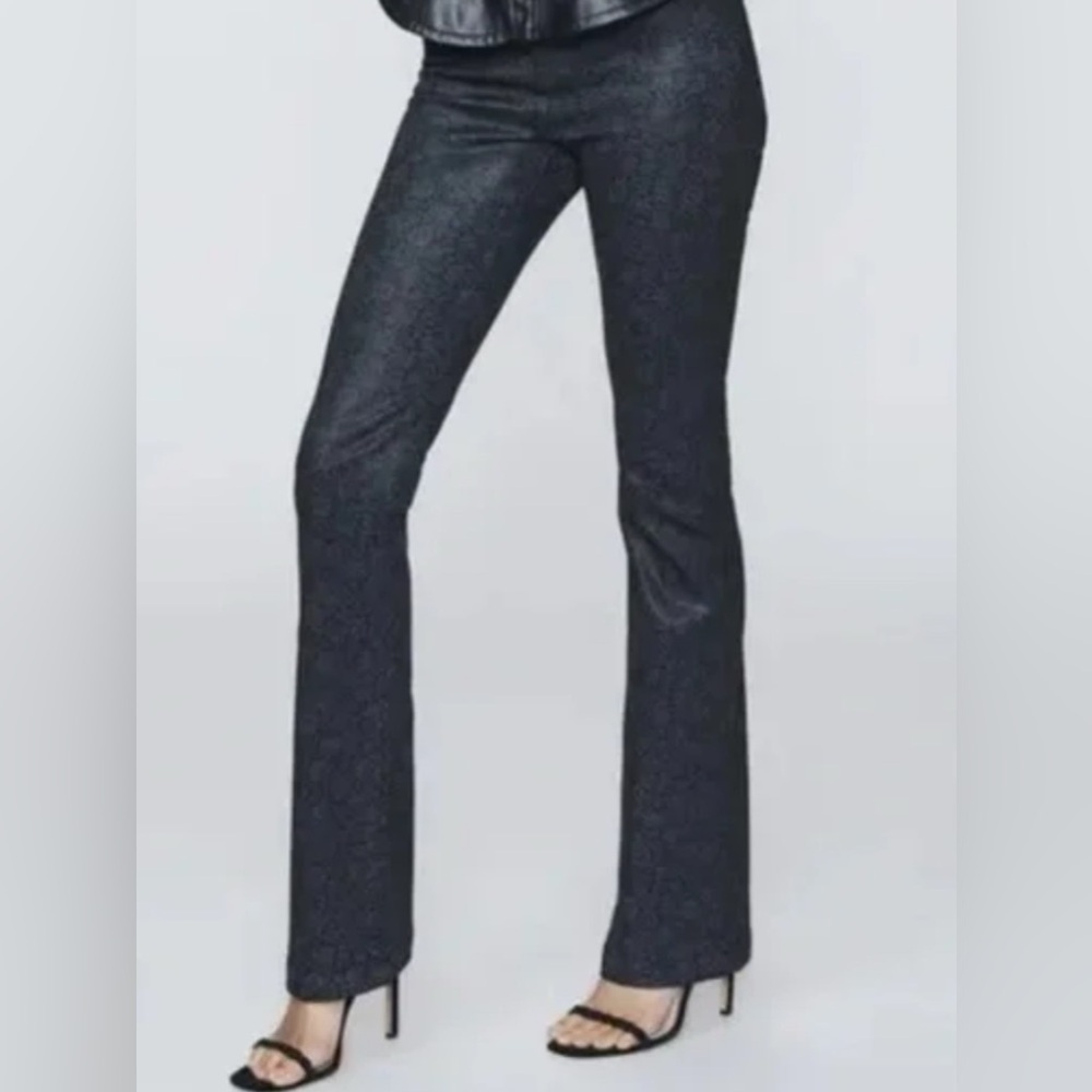 Morris & Co x PAIGE High Rise Manhattan Black Wide Leg Jeans size 28 Preppy